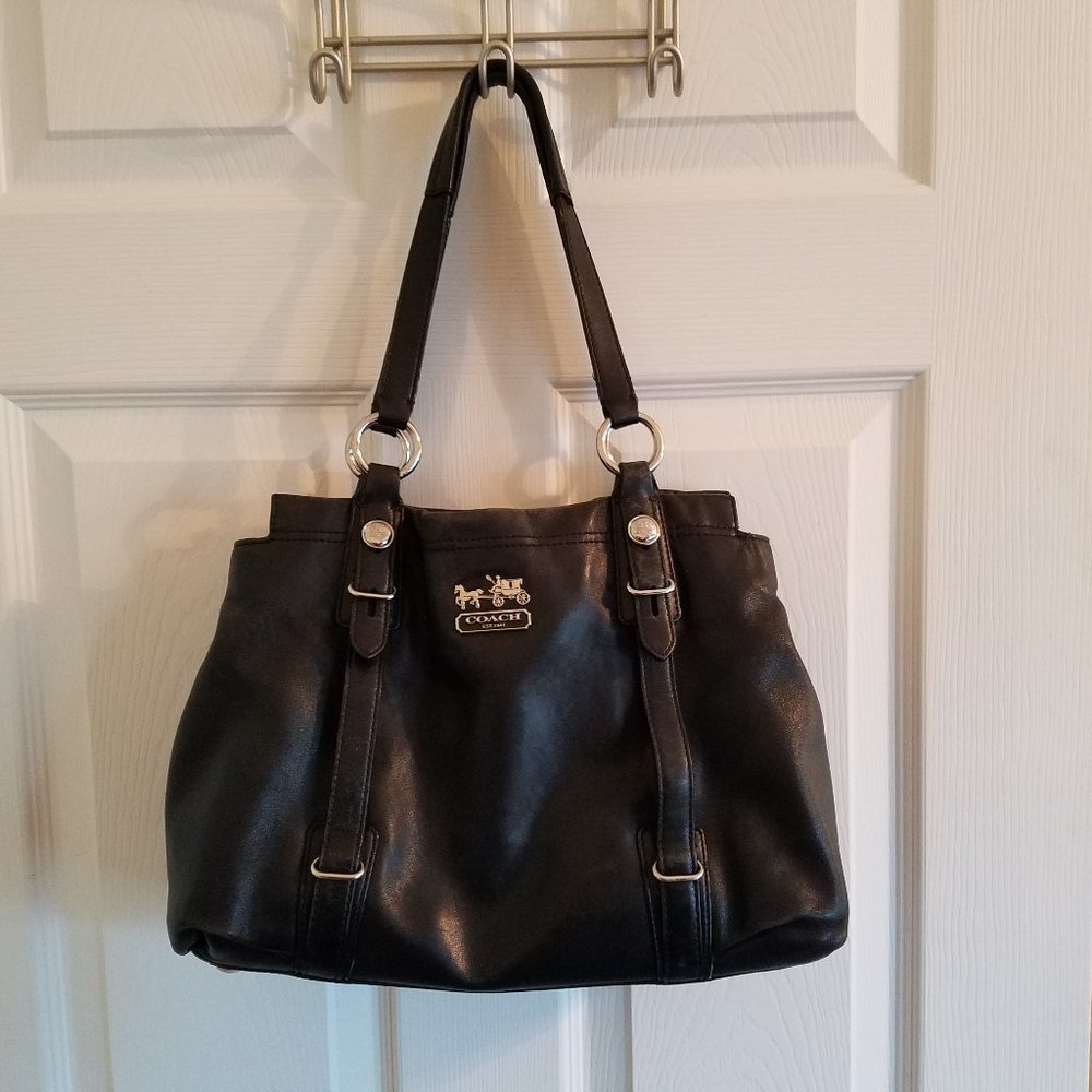 Coach Madison Mia Leather Carryall Handbag - Black & Nickel
